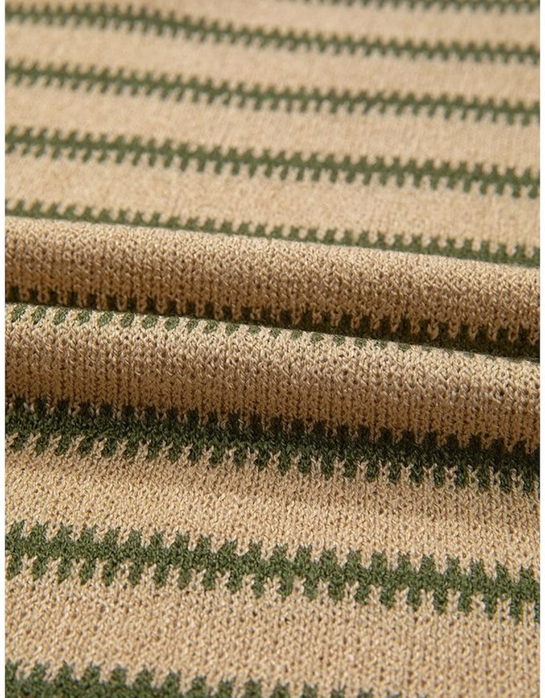 Khaki Stripe Drop Shoulder Casual Sweater