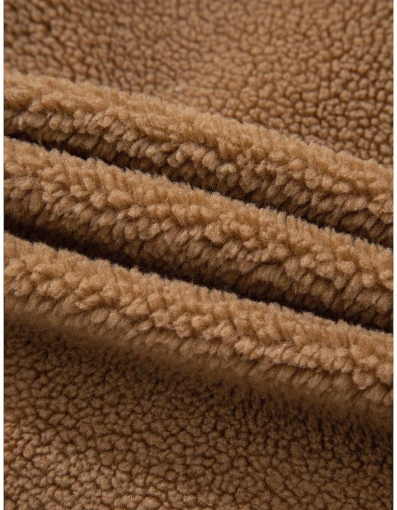 Light French Beige Contrast Trim Tie Front Sherpa Vest