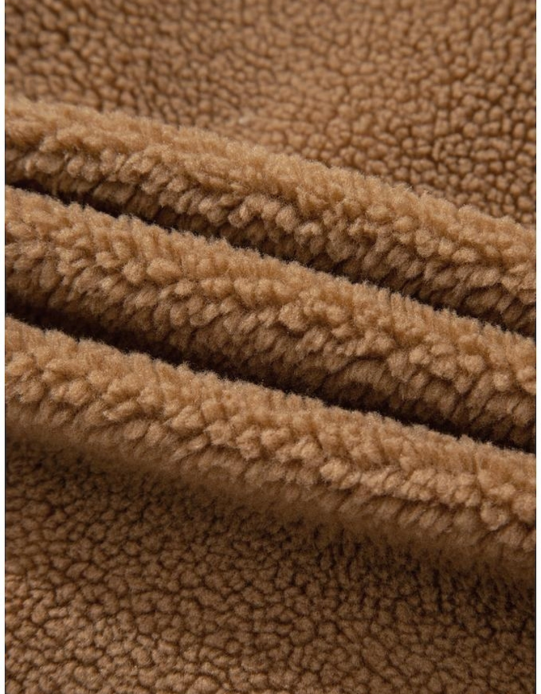 Light French Beige Contrast Trim Tie Front Sherpa Vest