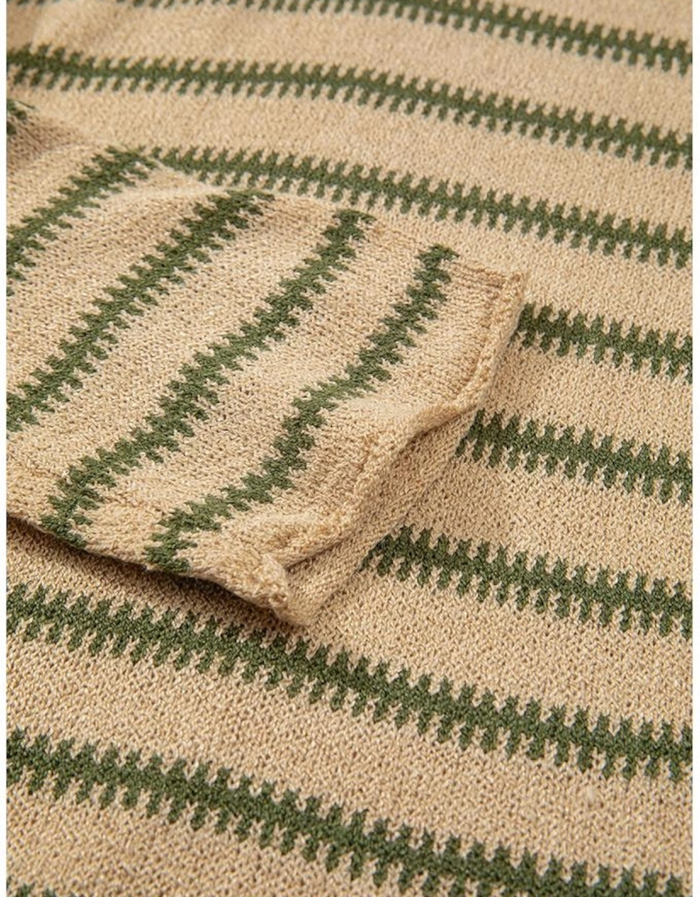 Khaki Stripe Drop Shoulder Casual Sweater