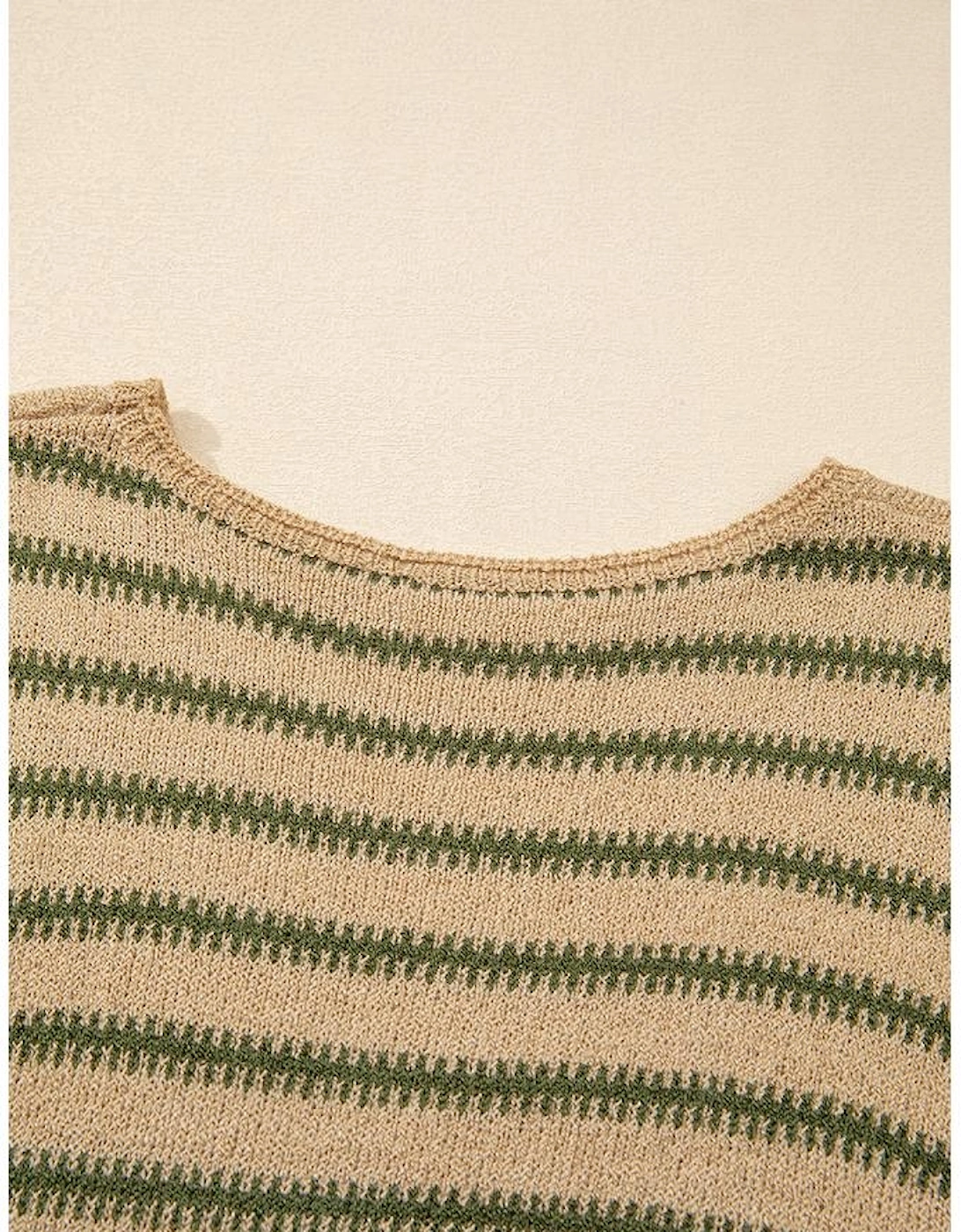 Khaki Stripe Drop Shoulder Casual Sweater