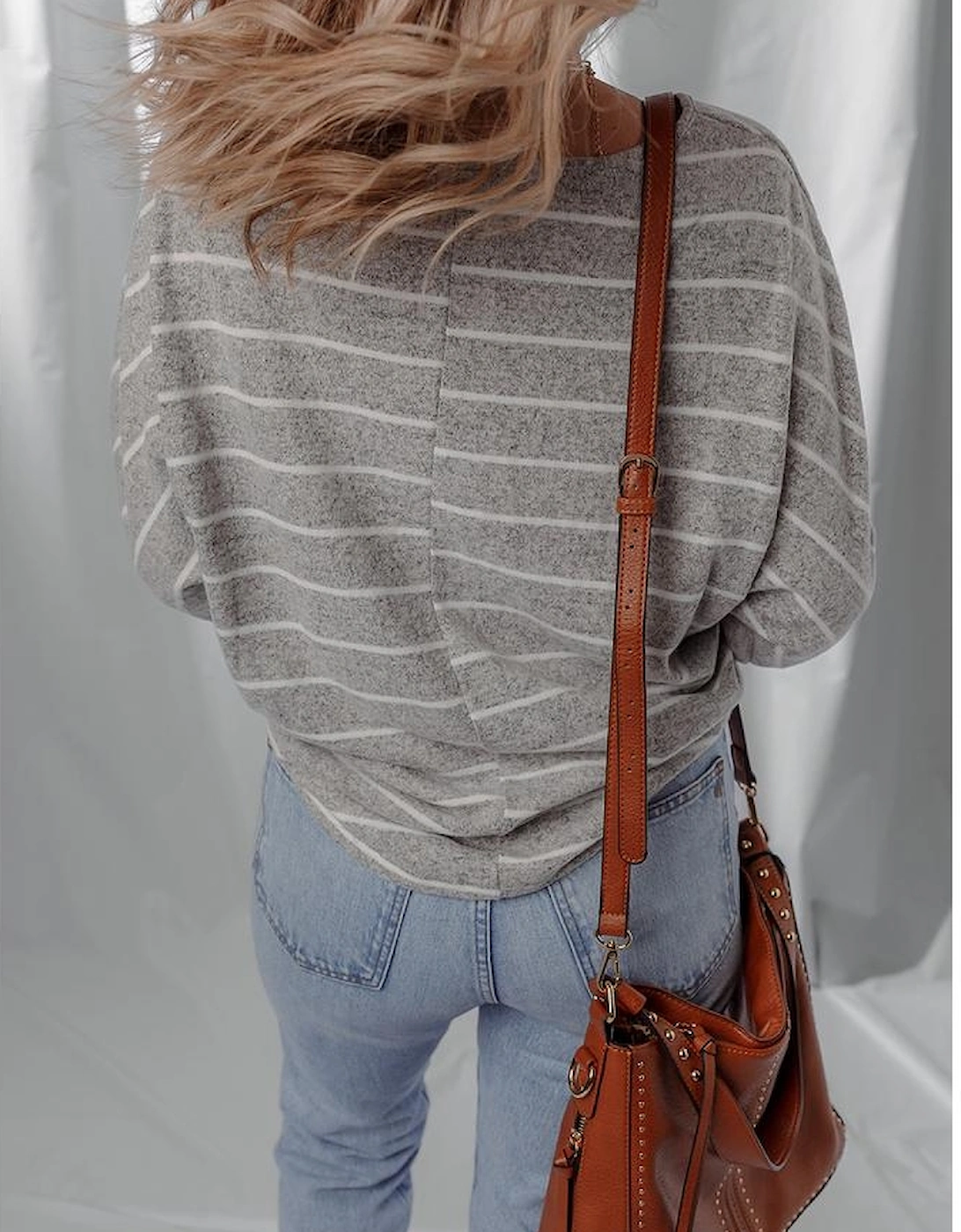 Gray Stripe Dolman Sleeve Drop Shoulder Top, 15 of 14