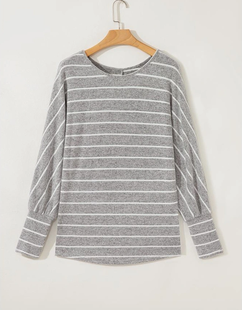 Gray Stripe Dolman Sleeve Drop Shoulder Top