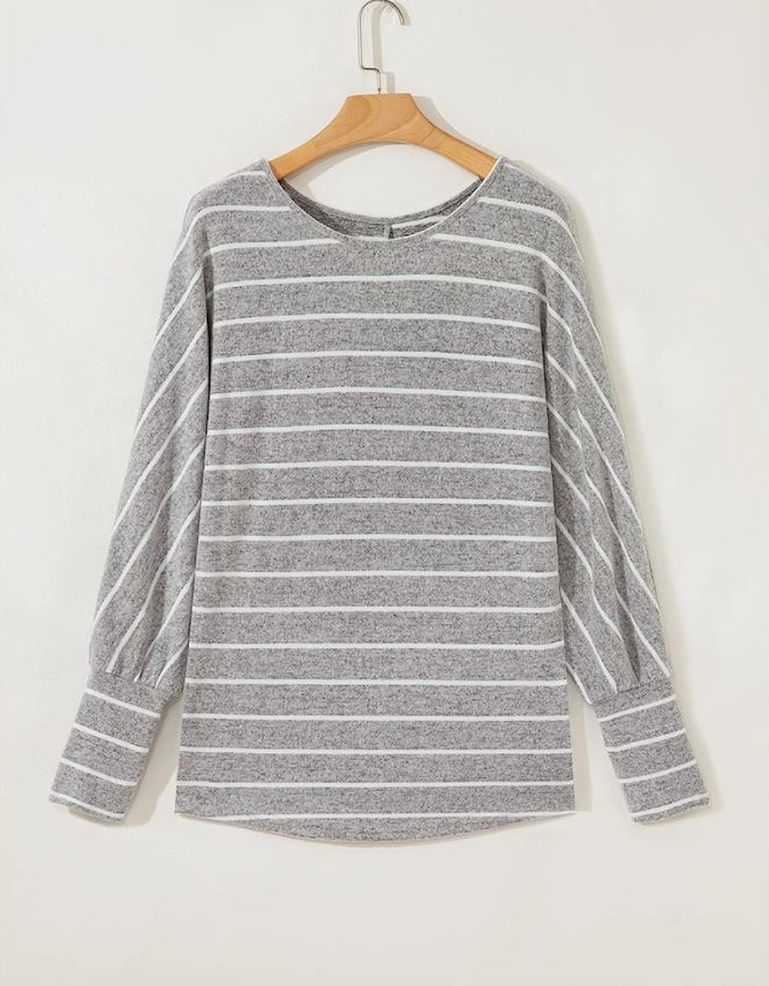 Gray Stripe Dolman Sleeve Drop Shoulder Top