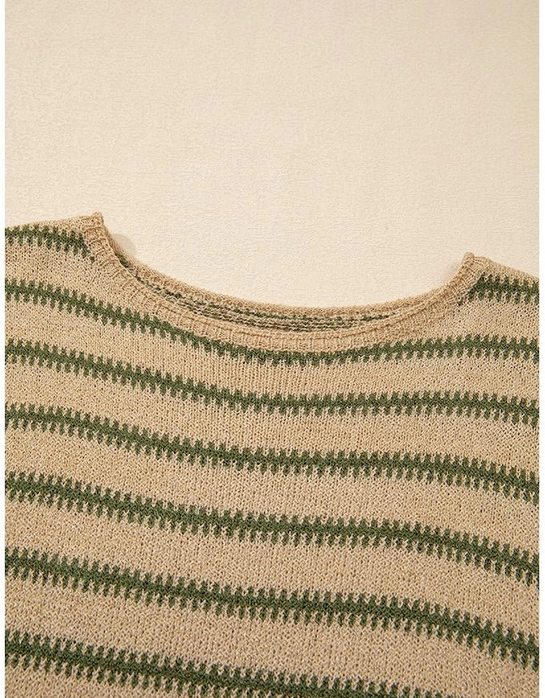 Khaki Stripe Drop Shoulder Casual Sweater