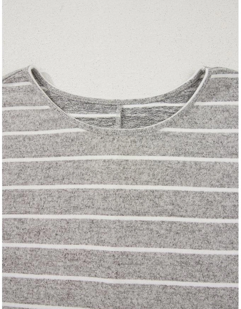 Gray Stripe Dolman Sleeve Drop Shoulder Top