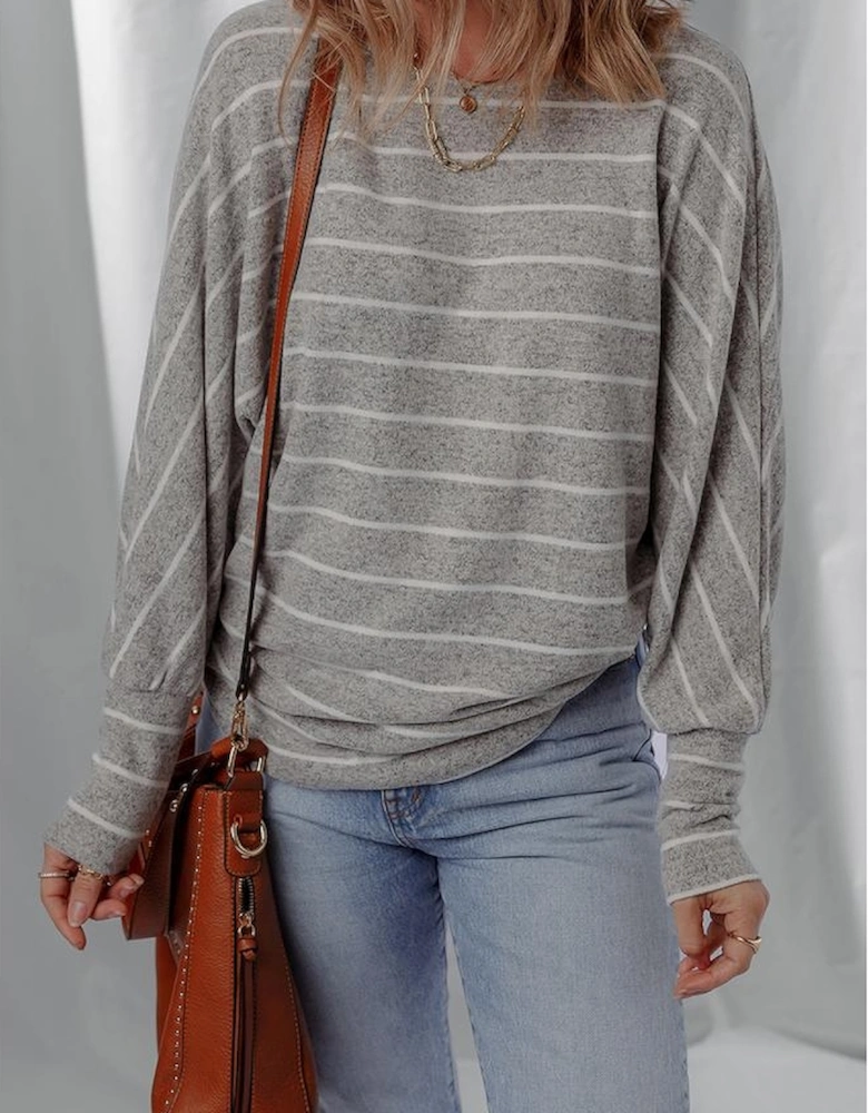 Gray Stripe Dolman Sleeve Drop Shoulder Top