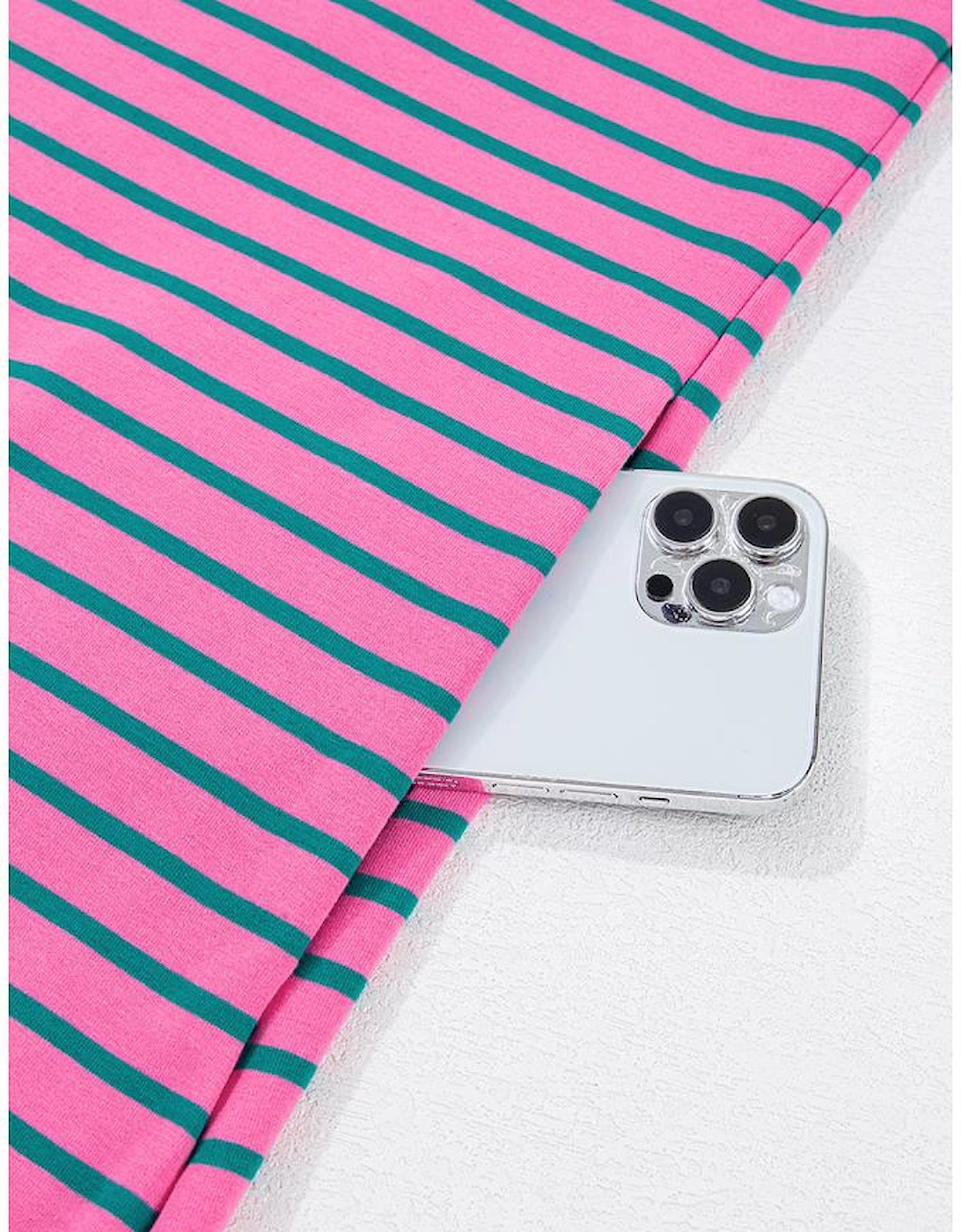 Rose Stripe Collared V Neck Puff Sleeve Shift T Shirt Dress with Pockets