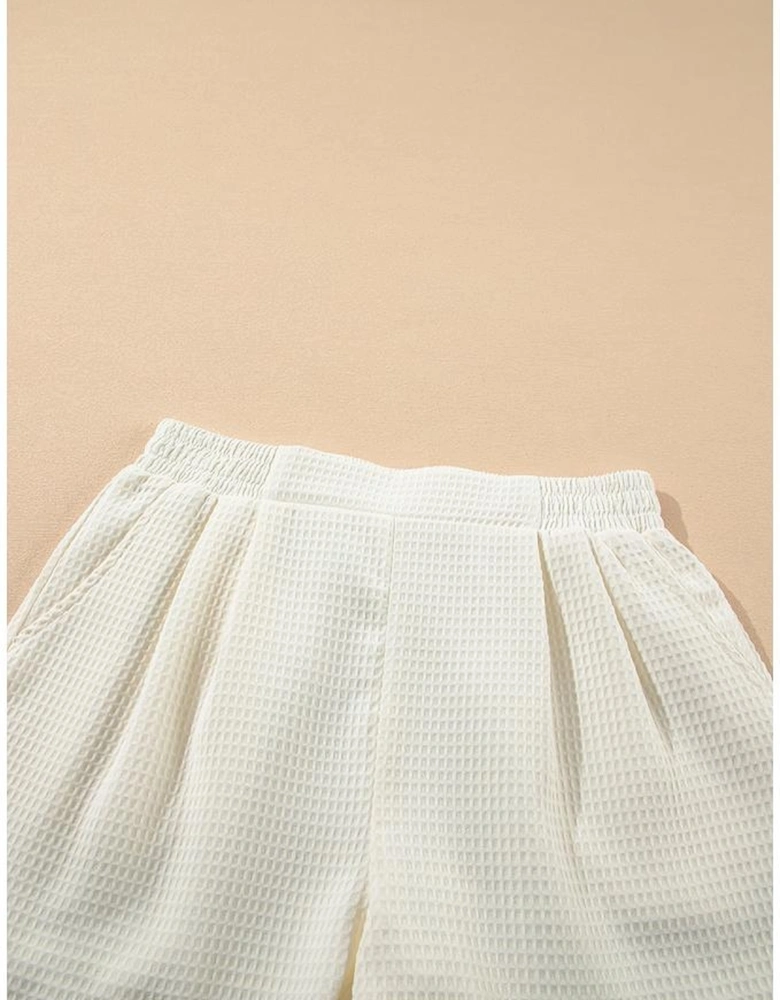 White Waffle Texture Contrast Ricrac Hemline Casual Shorts