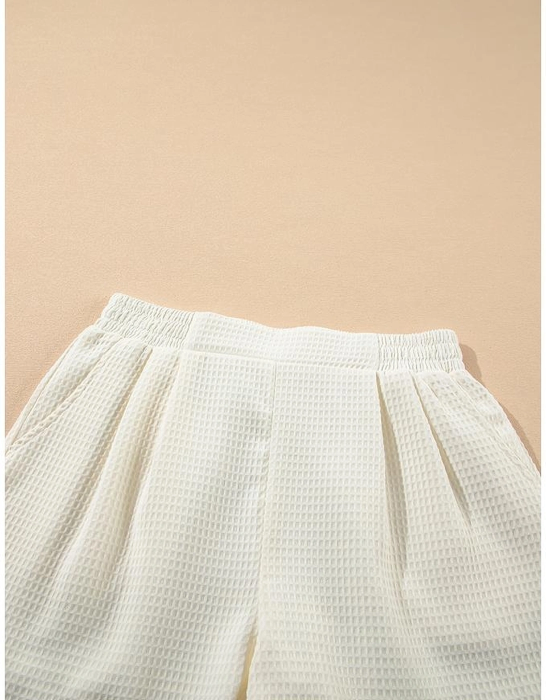 White Waffle Texture Contrast Ricrac Hemline Casual Shorts