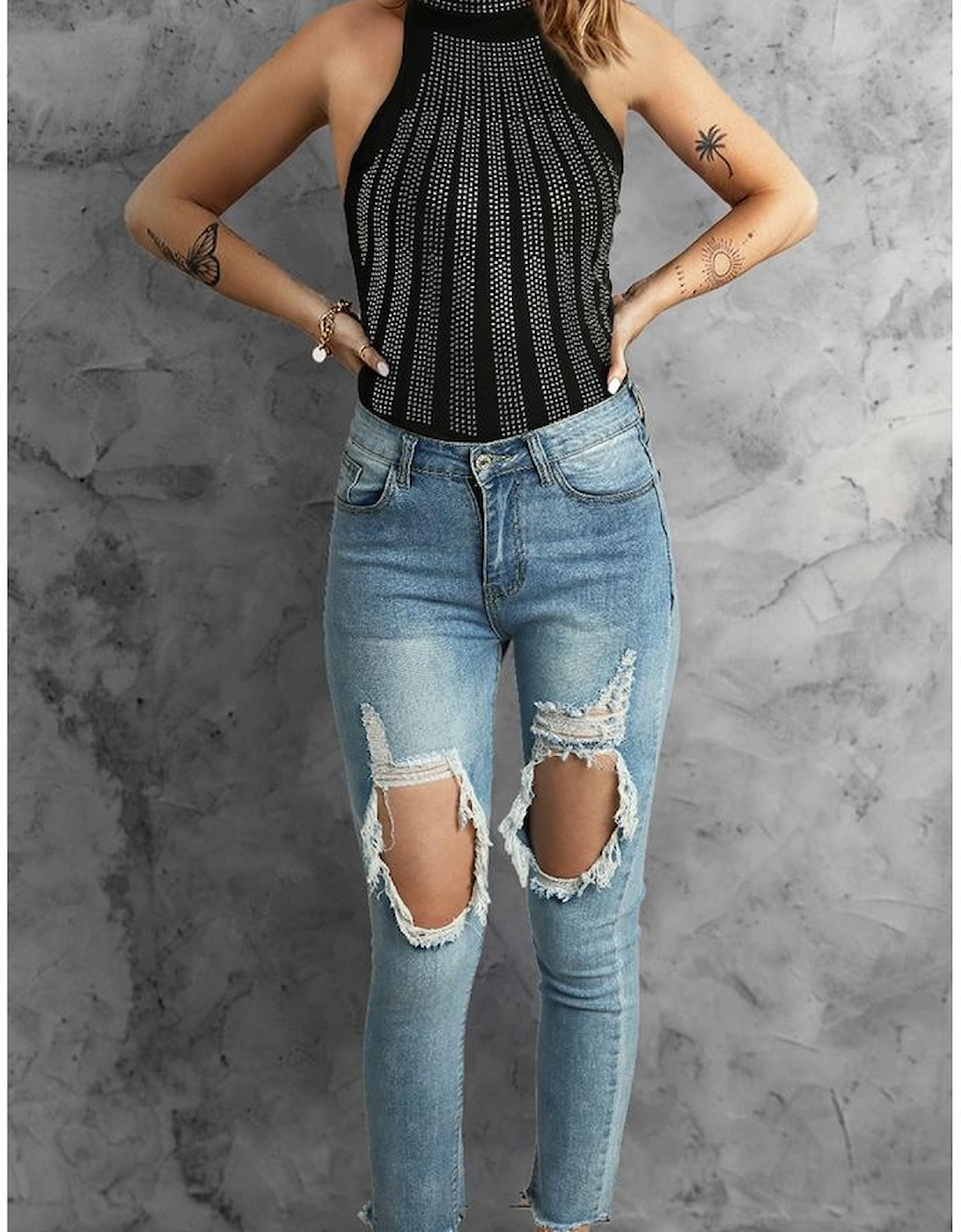 Black High Neck Sleeveless Diamante Bodysuit