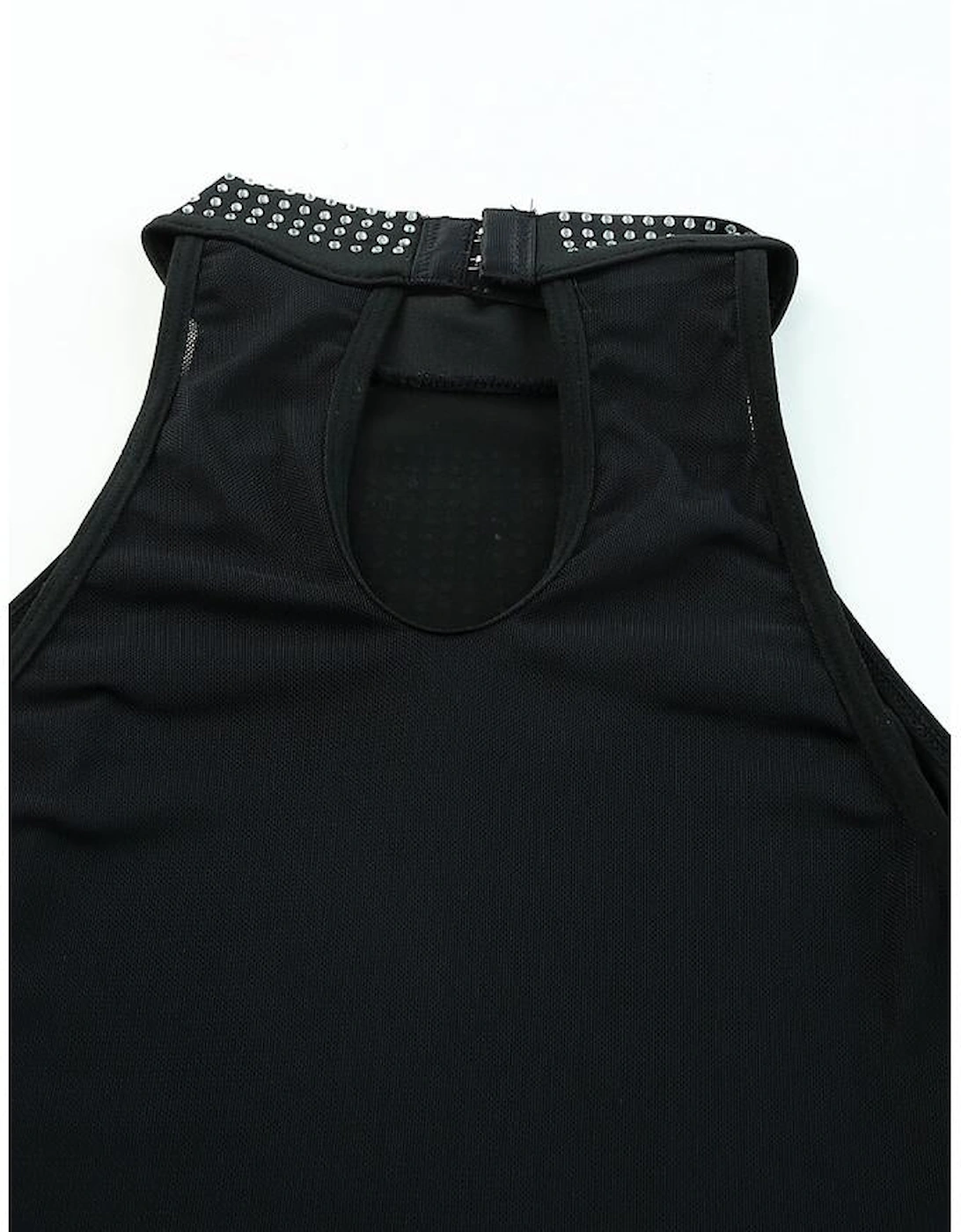 Black High Neck Sleeveless Diamante Bodysuit
