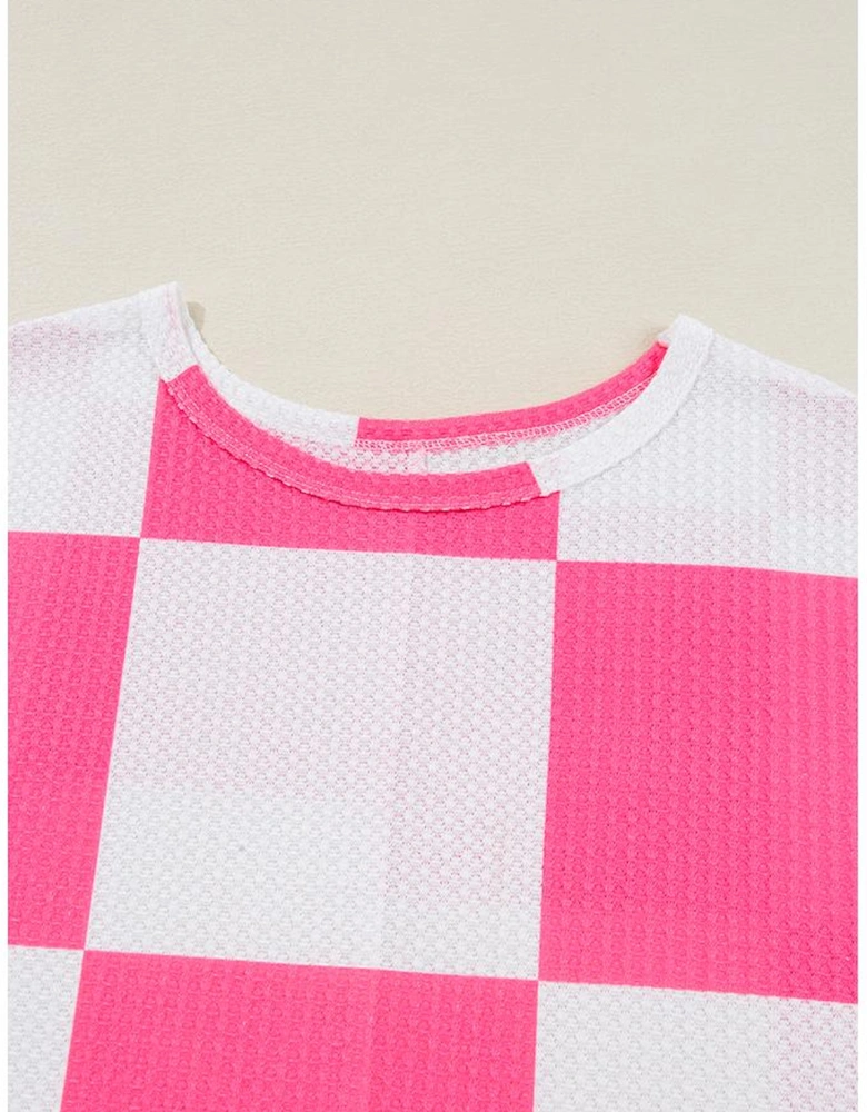 White Textured Checkerboard Round Neck Plus Size T Shirt