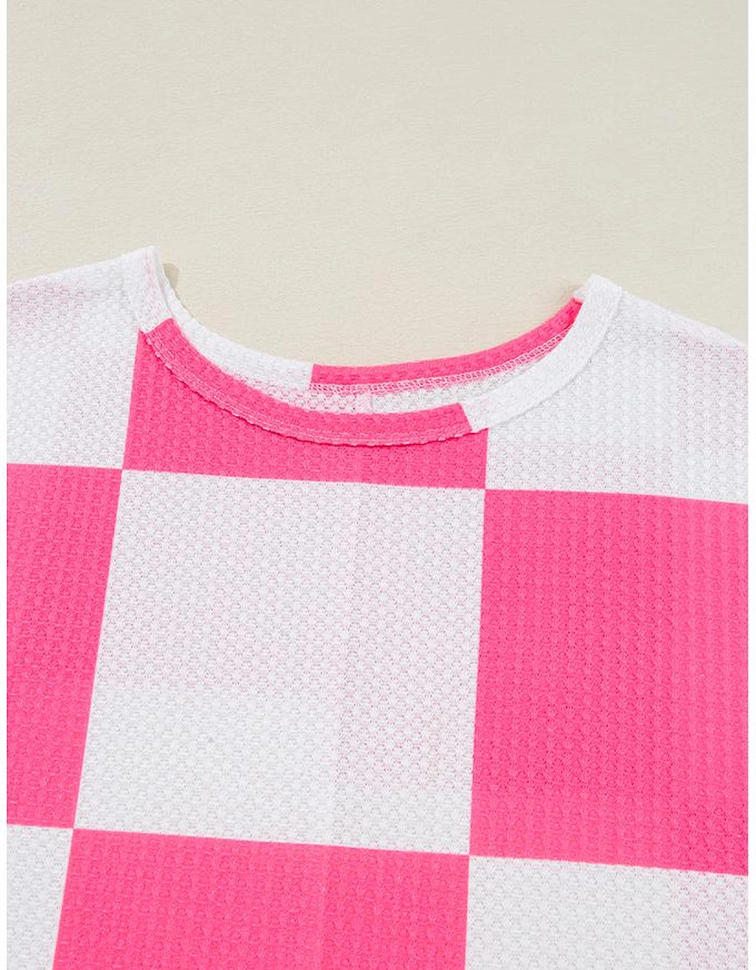 White Textured Checkerboard Round Neck Plus Size T Shirt