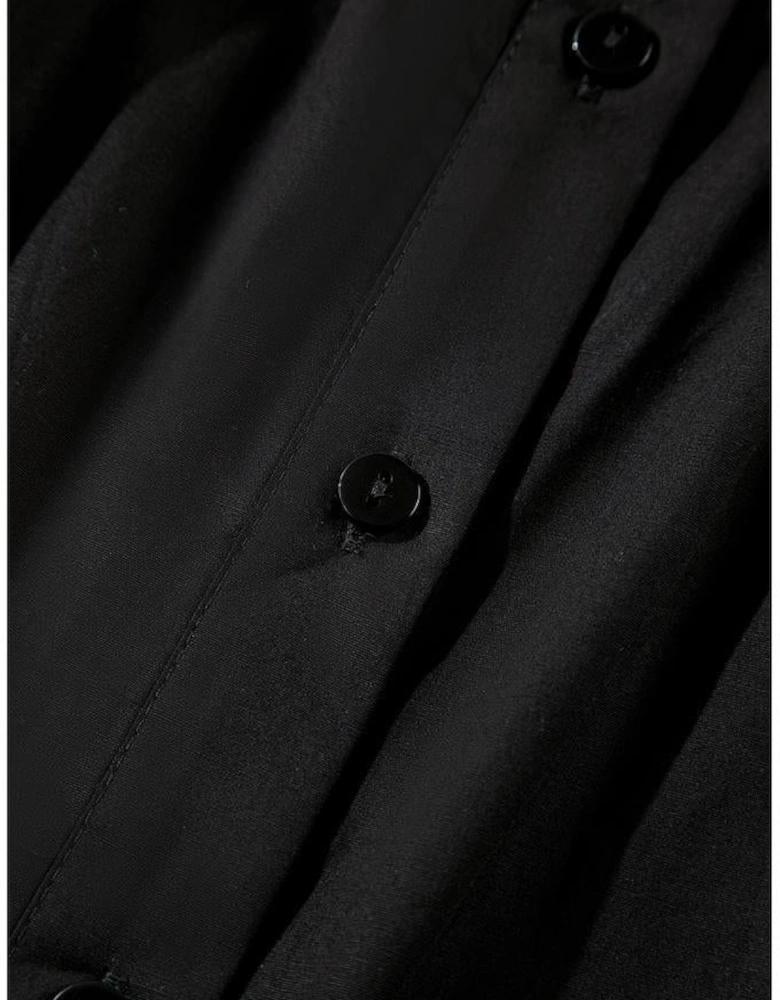 Black Frilly Puff Sleeve Stylish Collared Shirt