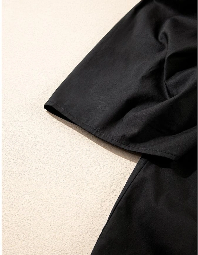 Black Frilly Puff Sleeve Stylish Collared Shirt