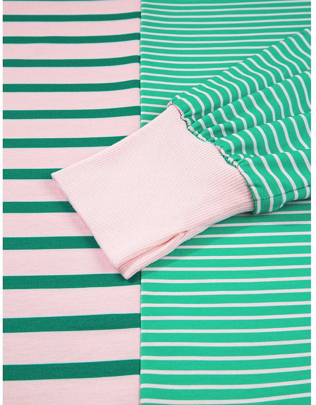 Green Stripe Color Block Exposed Seam Side Slit Plus Size Sweatshirt