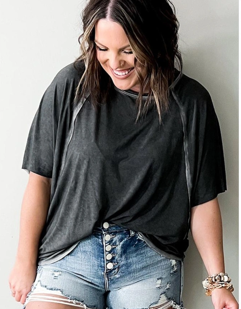 Azura Exchange Raglan Sleeve Plus Size T-Shirt with Exposed Seams