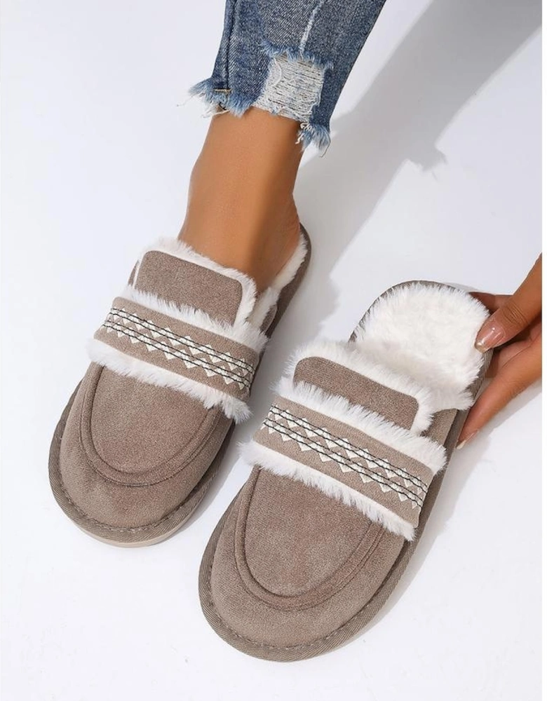 Gray Suede Wavy Striped Plush Lined Slippers (Run Small Size Up)