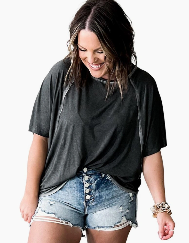 Azura Exchange Raglan Sleeve Plus Size T-Shirt with Exposed Seams