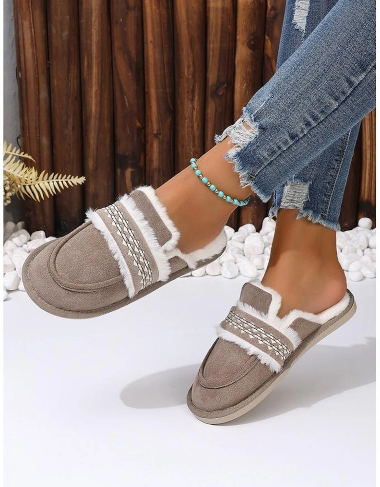 Gray Suede Wavy Striped Plush Lined Slippers (Run Small Size Up)