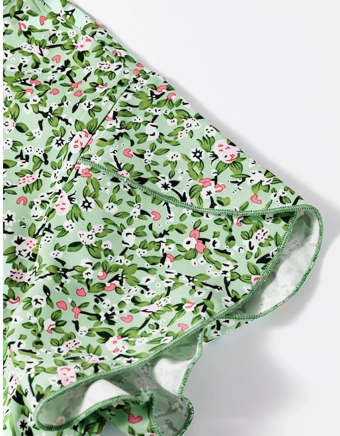 Green Boho Floral V Neck Wrap Short Sleeve Blouse