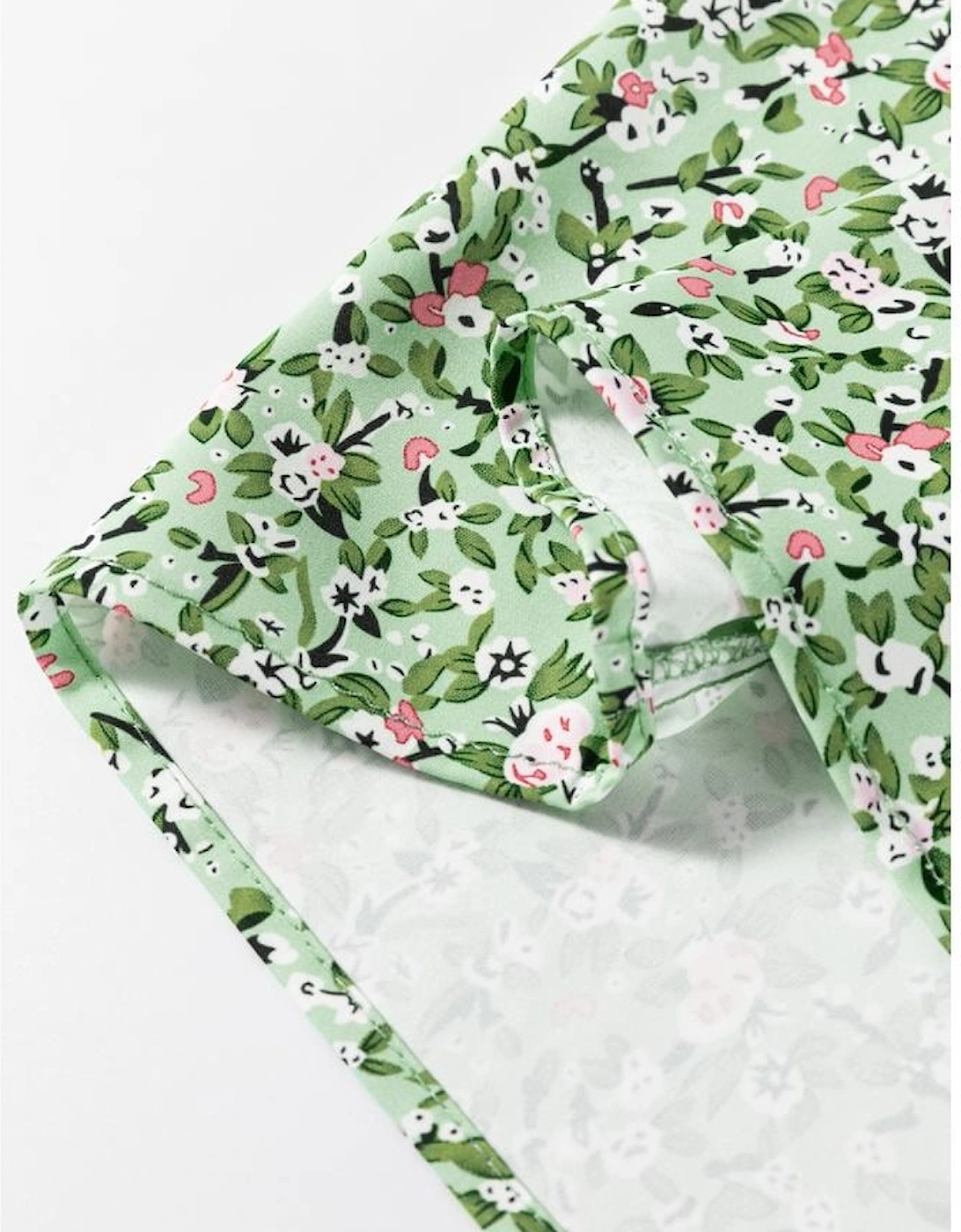 Green Boho Floral V Neck Wrap Short Sleeve Blouse