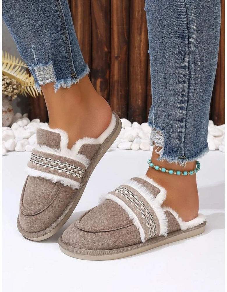 Gray Suede Wavy Striped Plush Lined Slippers (Run Small Size Up)