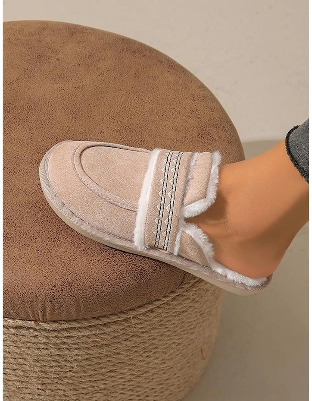 Gray Suede Wavy Striped Plush Lined Slippers (Run Small Size Up)