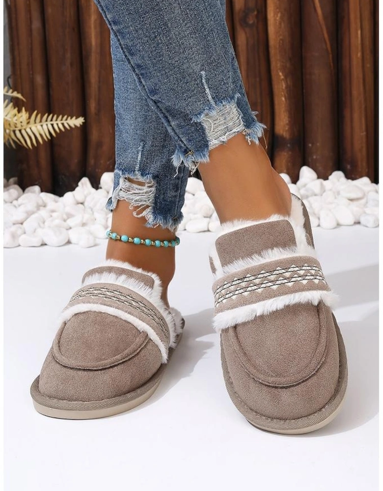 Gray Suede Wavy Striped Plush Lined Slippers (Run Small Size Up)