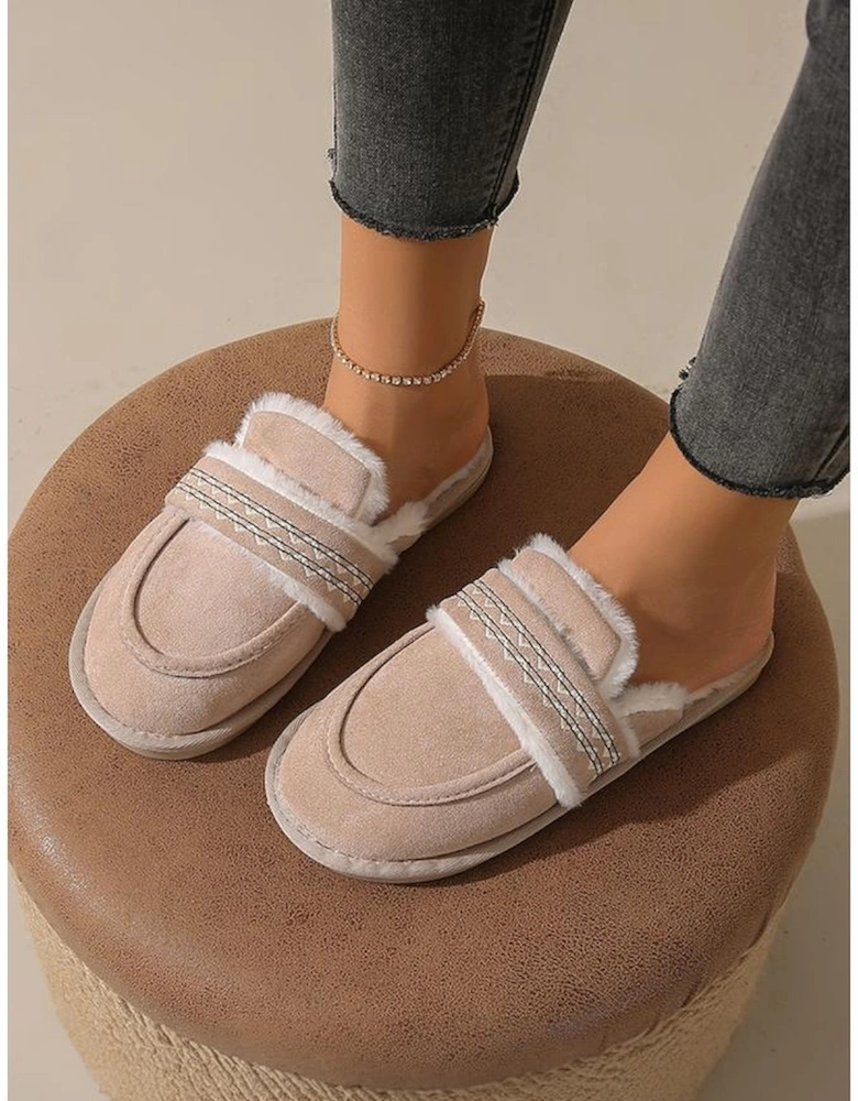 Gray Suede Wavy Striped Plush Lined Slippers (Run Small Size Up)