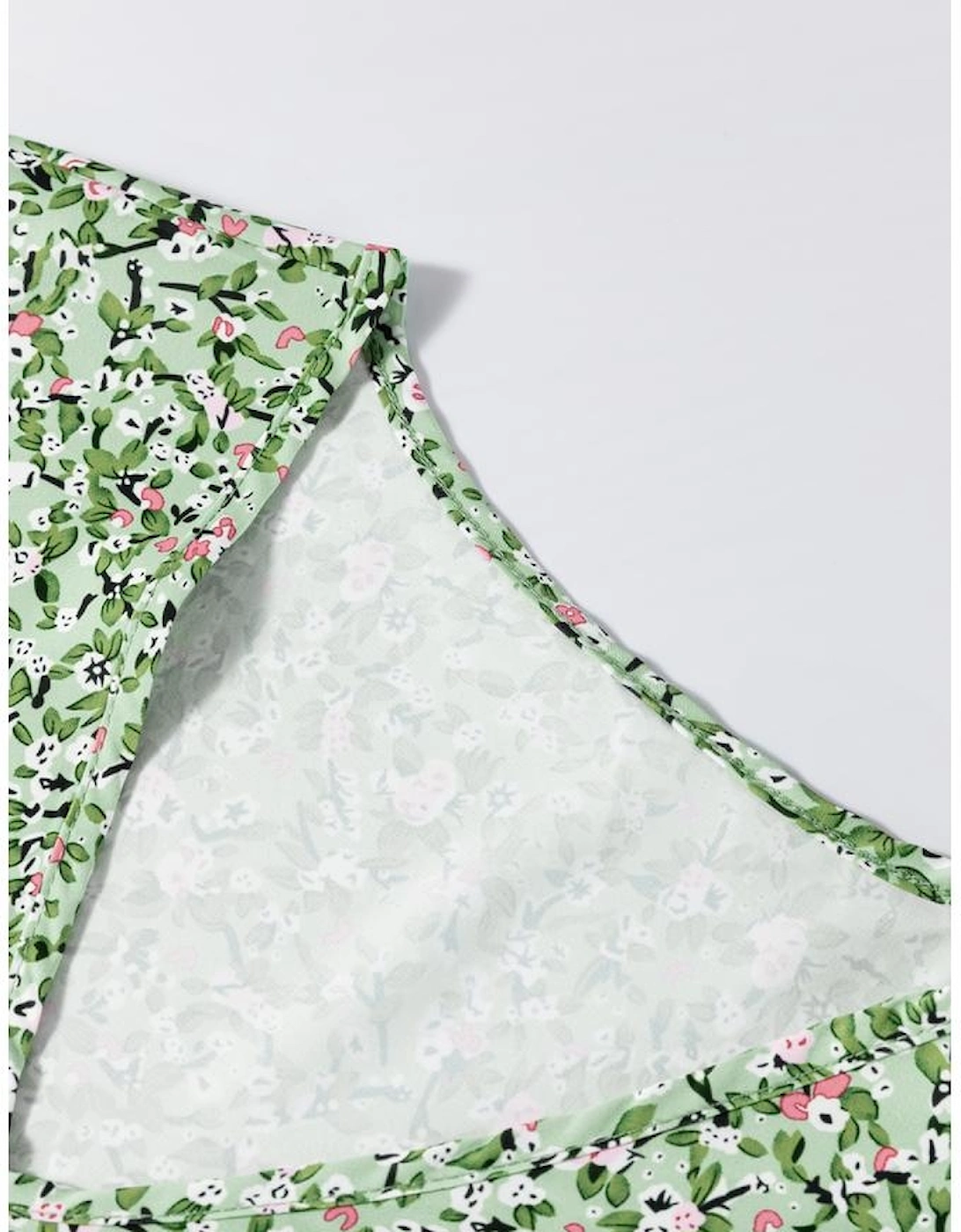 Green Boho Floral V Neck Wrap Short Sleeve Blouse