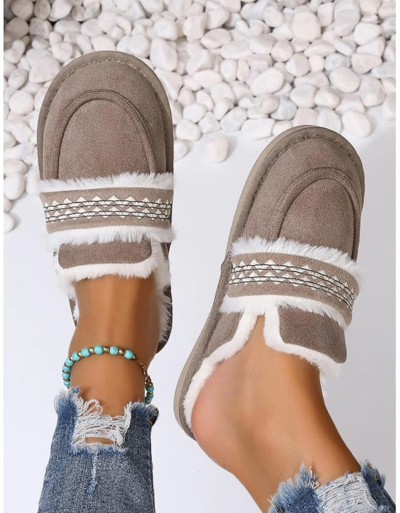 Gray Suede Wavy Striped Plush Lined Slippers (Run Small Size Up)