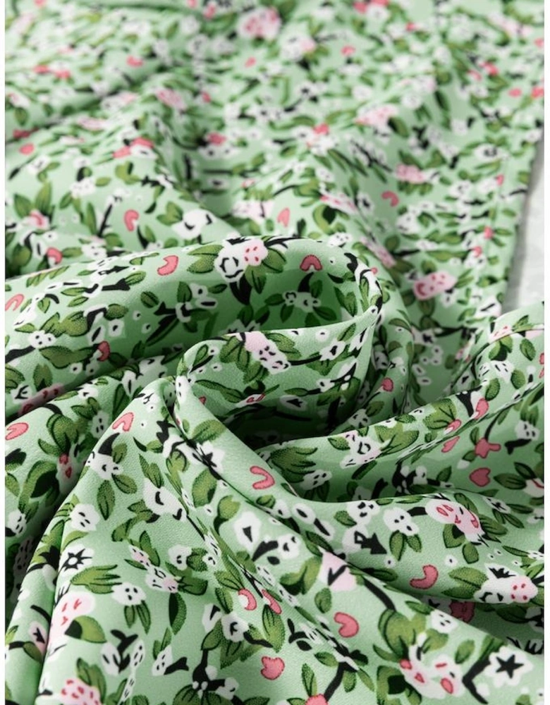 Green Boho Floral V Neck Wrap Short Sleeve Blouse