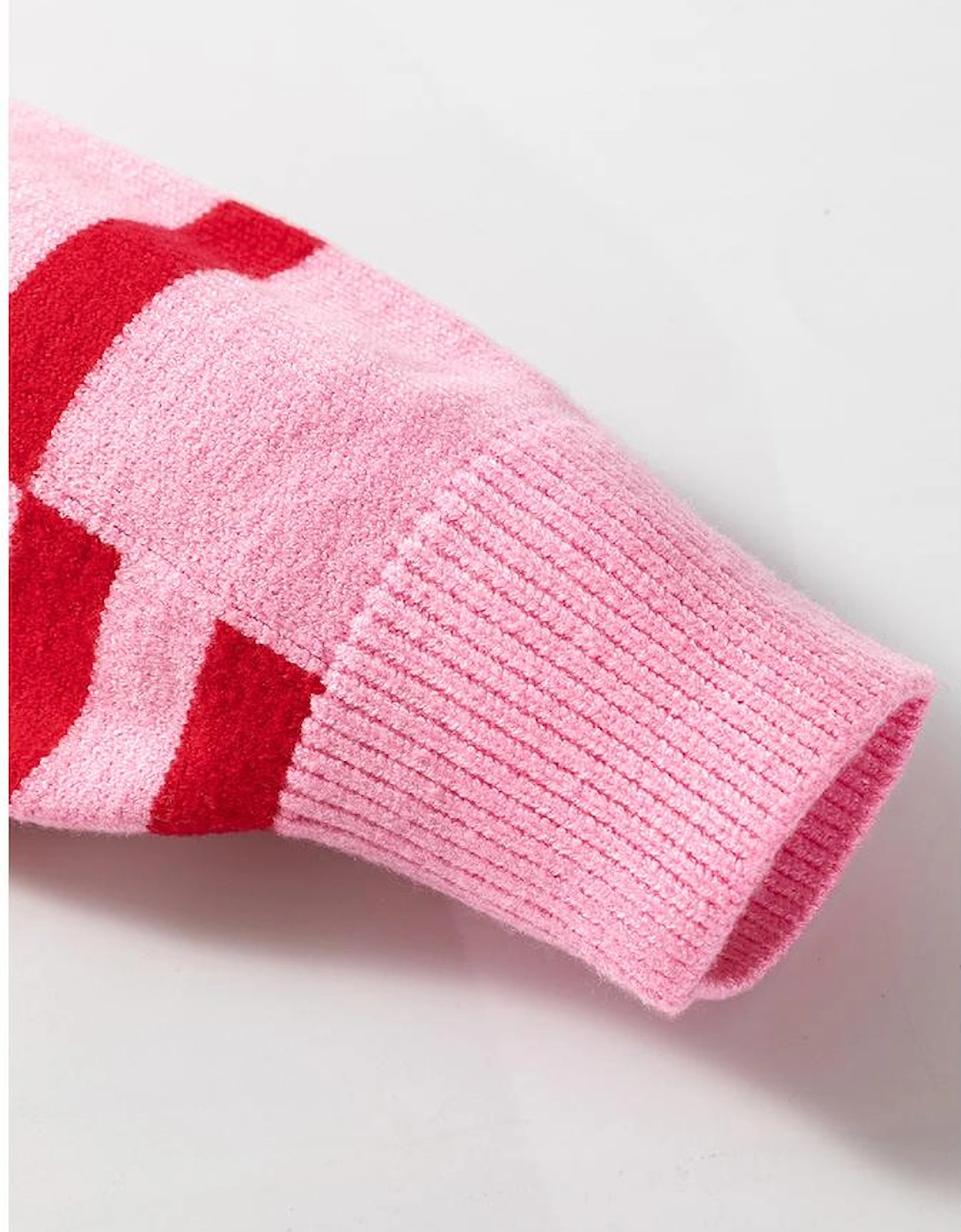 Pink Stripe Bubble Sleeve Drop Shoulder Ribbed Trim Sweater