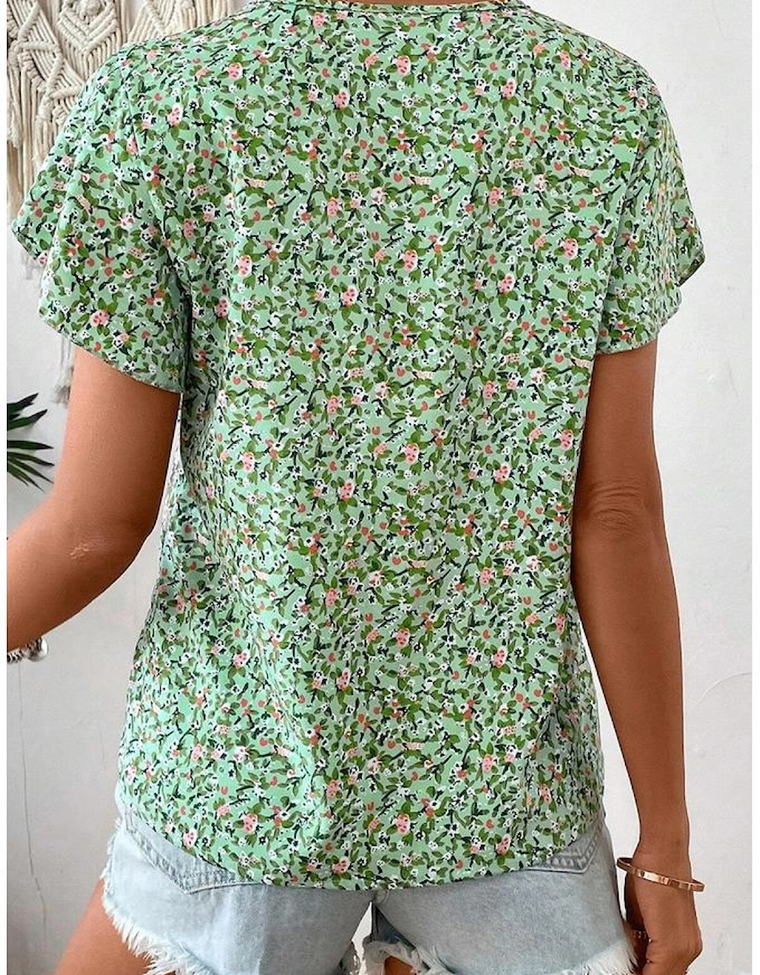 Green Boho Floral V Neck Wrap Short Sleeve Blouse, 12 of 11