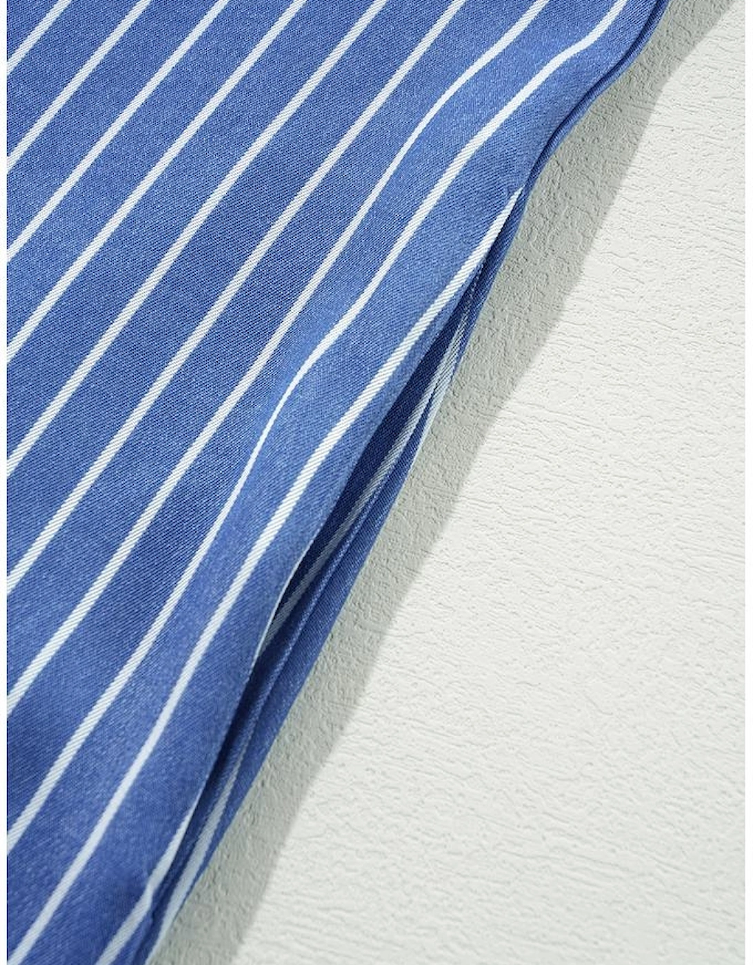 Sky Blue Stripe Frilly Split Neck Shirred Ruffle Sleeve Short Shift Dress