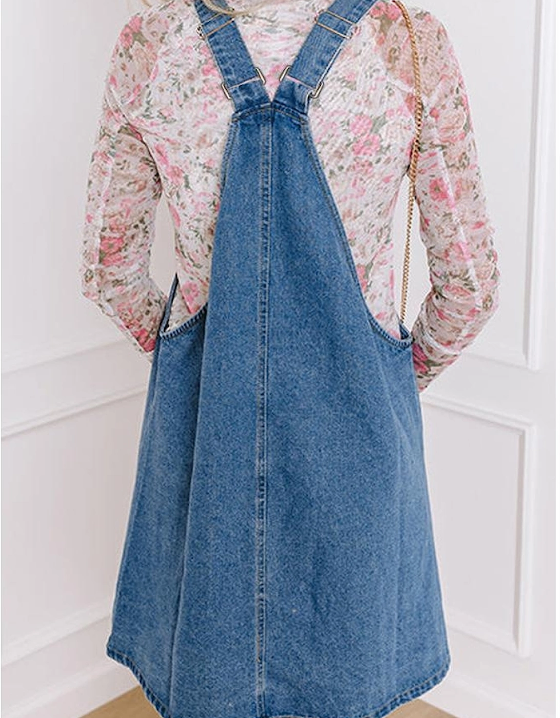 Dusk Blue Wide Strap Button Front Pocketed Denim Mini Dress