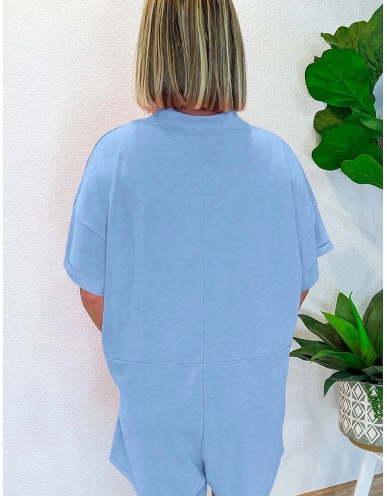 Myosotis Loose Half Sleeve V Neck Knit Romper