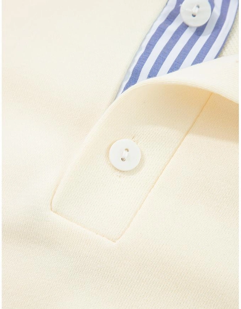 White Button Striped Collar Patchwork Puff Sleeve Sweatshirt