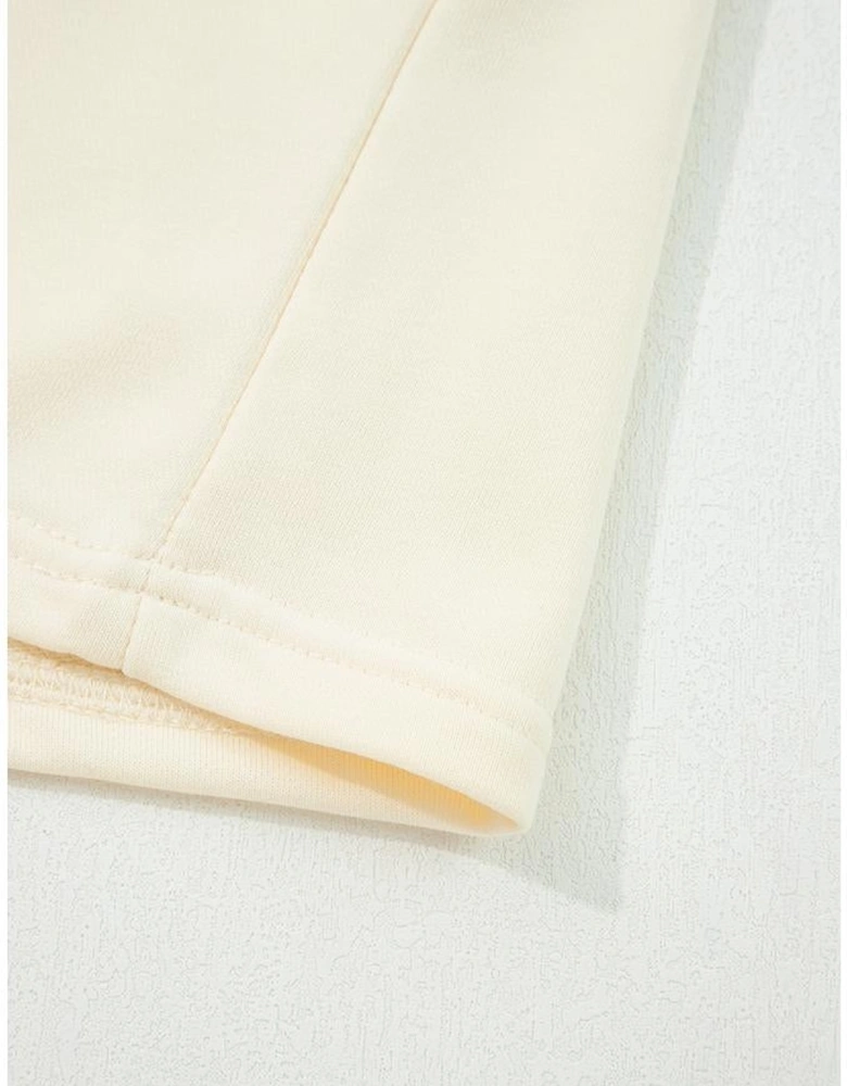 White Button Striped Collar Patchwork Puff Sleeve Sweatshirt