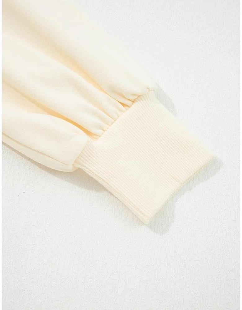 White Button Striped Collar Patchwork Puff Sleeve Sweatshirt