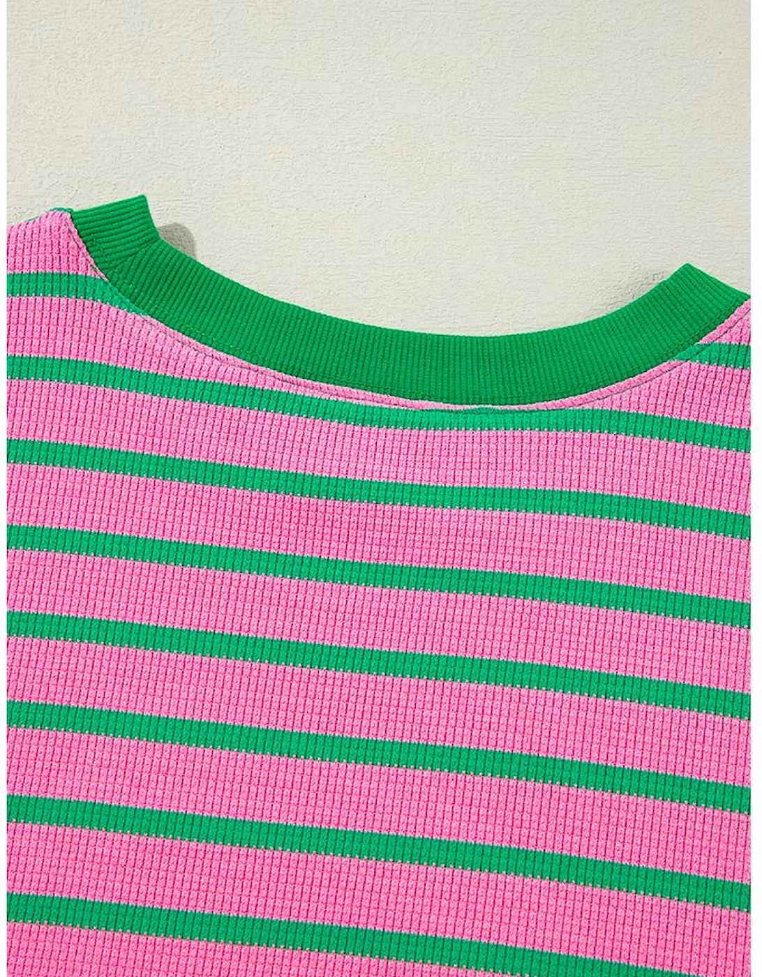 Pink Stripe Waffle Knit Crew Neck Plus Size Sweatshirt