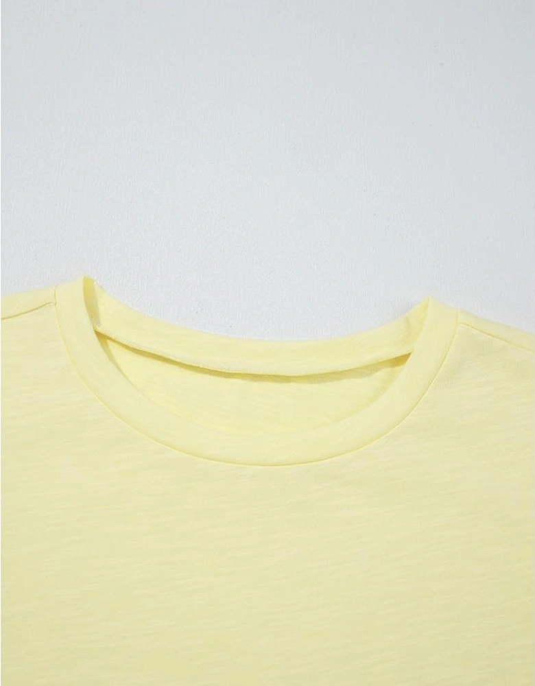 Yellow Cream Lace Patchwork Cap Sleeve Round Neck T Shirt