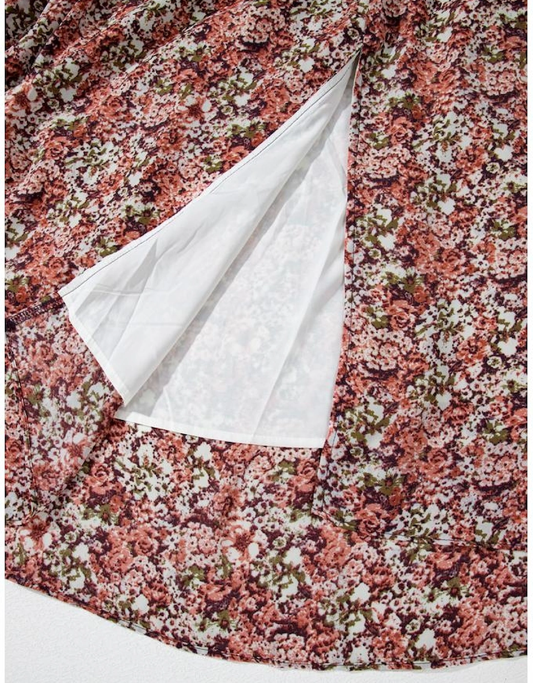 Brown Floral Print Split Front Tiered Frilled V Neck Midi Dress