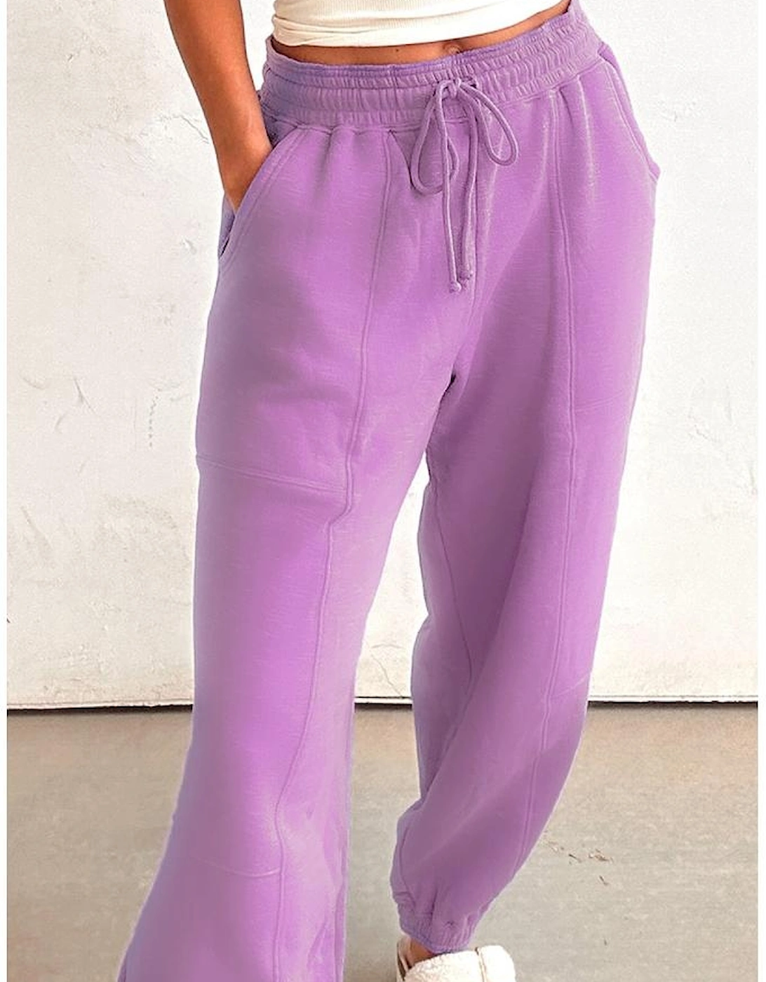 Lilac Drawstring Waist Patchwork Solid Color Jogger Pants