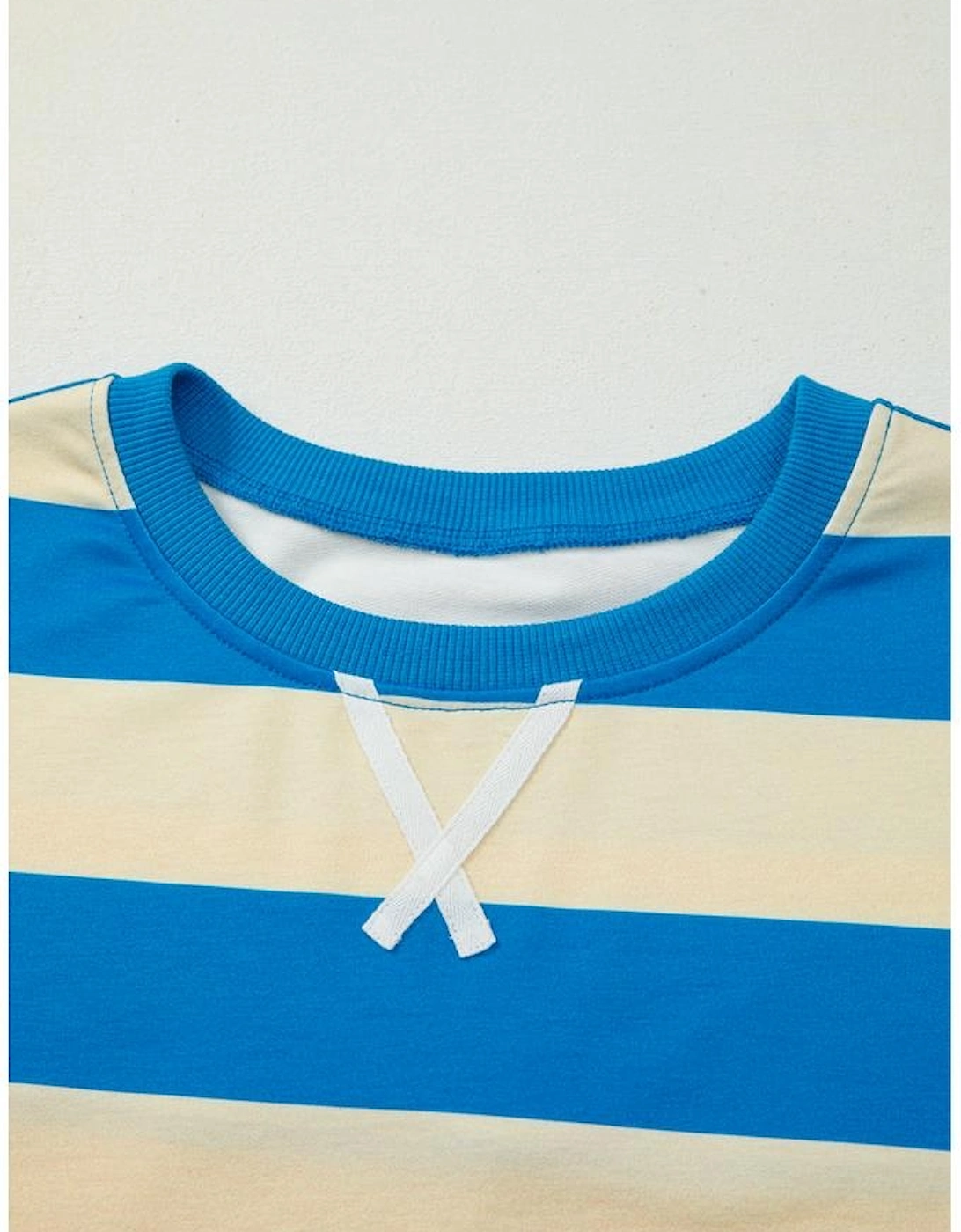 Blue Stripe Floral Color Block Drop Shoulder Plus Size Pullover Top