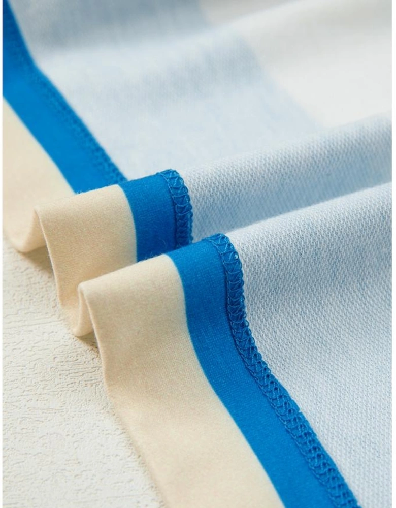 Blue Stripe Floral Color Block Drop Shoulder Plus Size Pullover Top