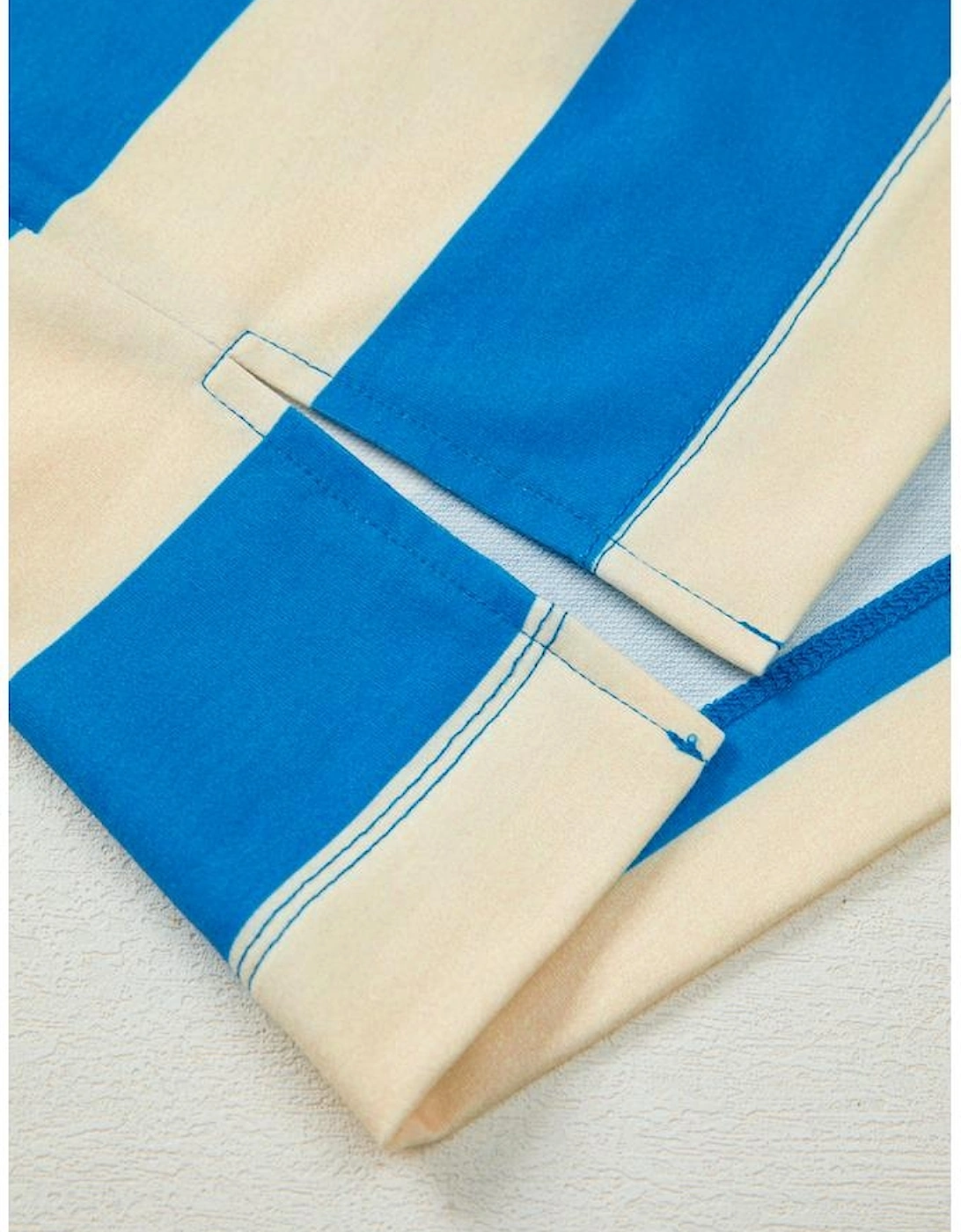 Blue Stripe Floral Color Block Drop Shoulder Plus Size Pullover Top