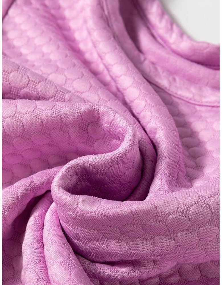 Phalaenopsis Solid Textured O Neck Puff Sleeve Blouse